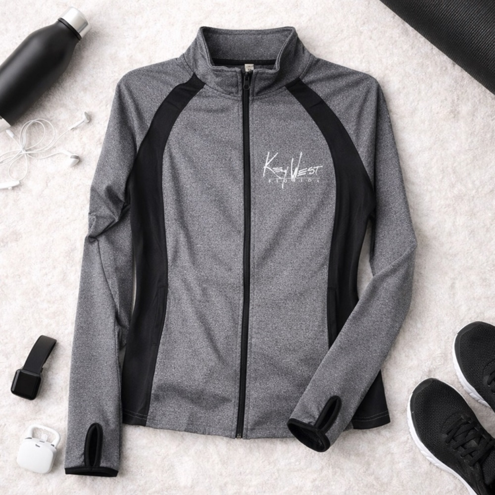 NWT Docefit Key West Florida Athletic Women's Gray Black Thumb Holes Jacket Sz L